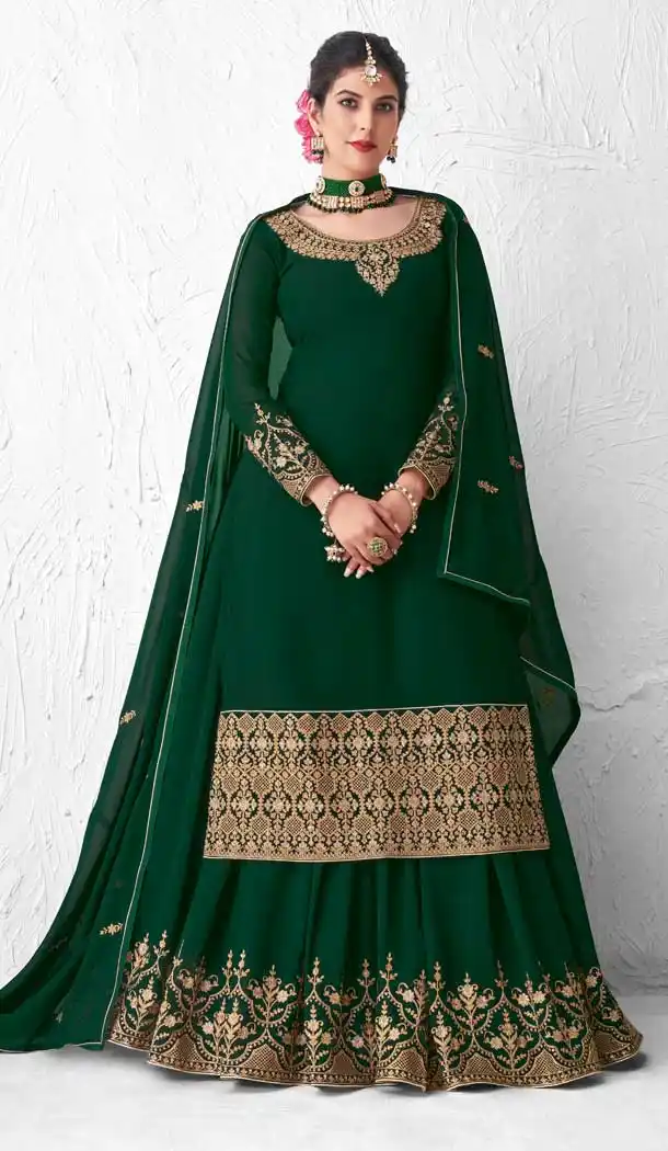 Ethnic Green Color Real Georgette Designer Party Wear Lehenga Suit -9393110881