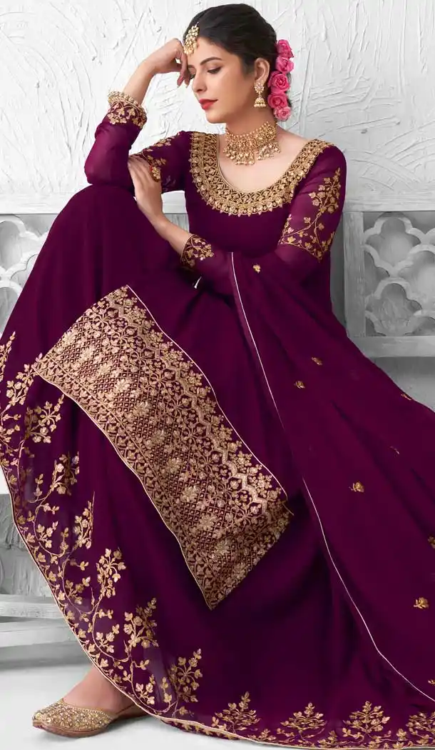 Luscious Purple Color Real Georgette Designer Party Wear Lehenga Suit -9393110882