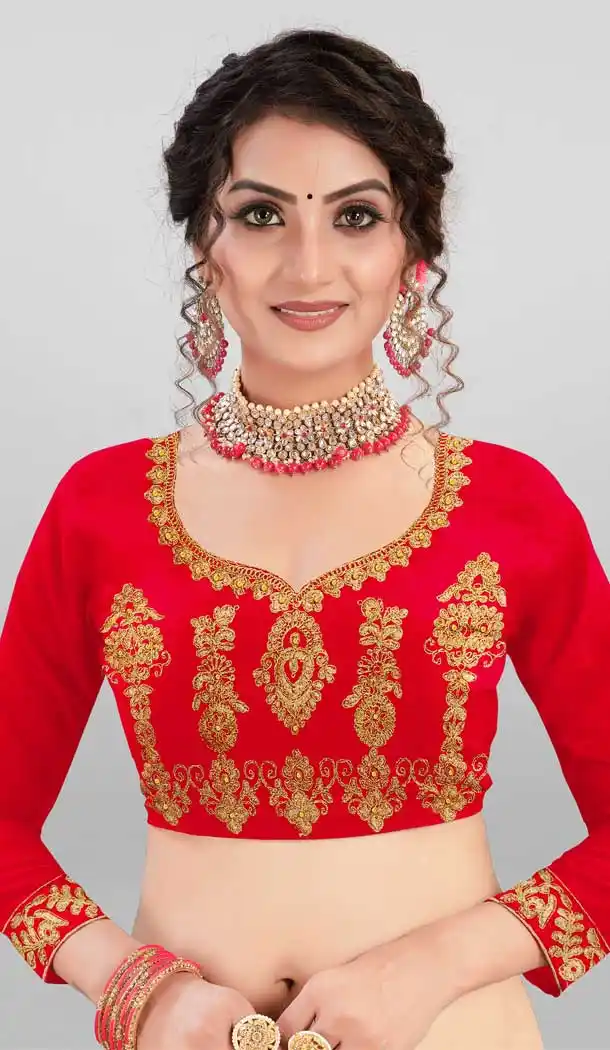 Red Color Satin Silk Heavy Embroidered Traditional Wear Lehenga Choli -9408110998