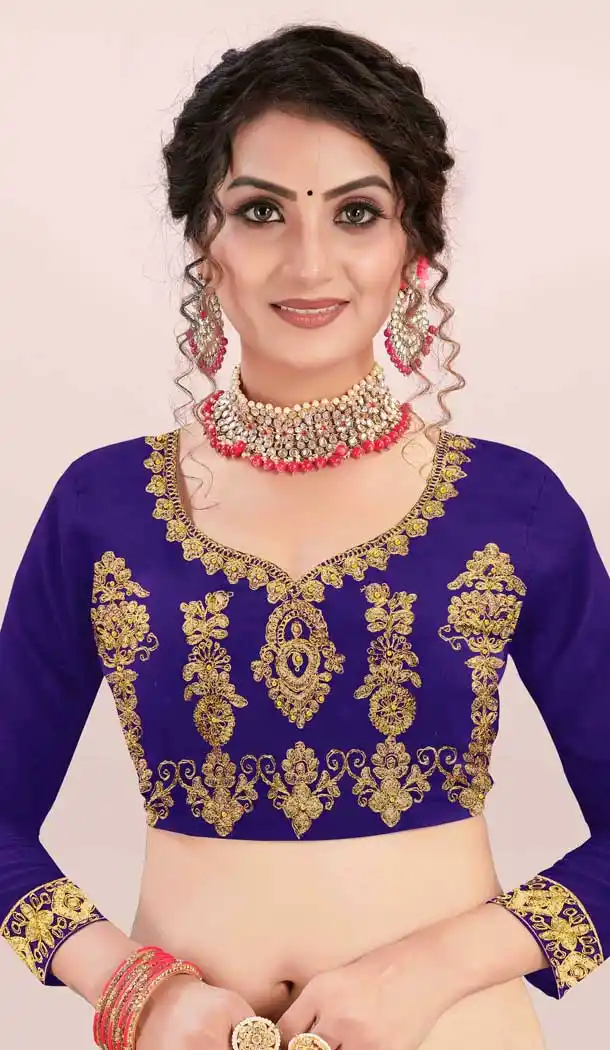 Blue Color Satin Silk Heavy Embroidered Traditional Wear Lehenga Choli -9408110999
