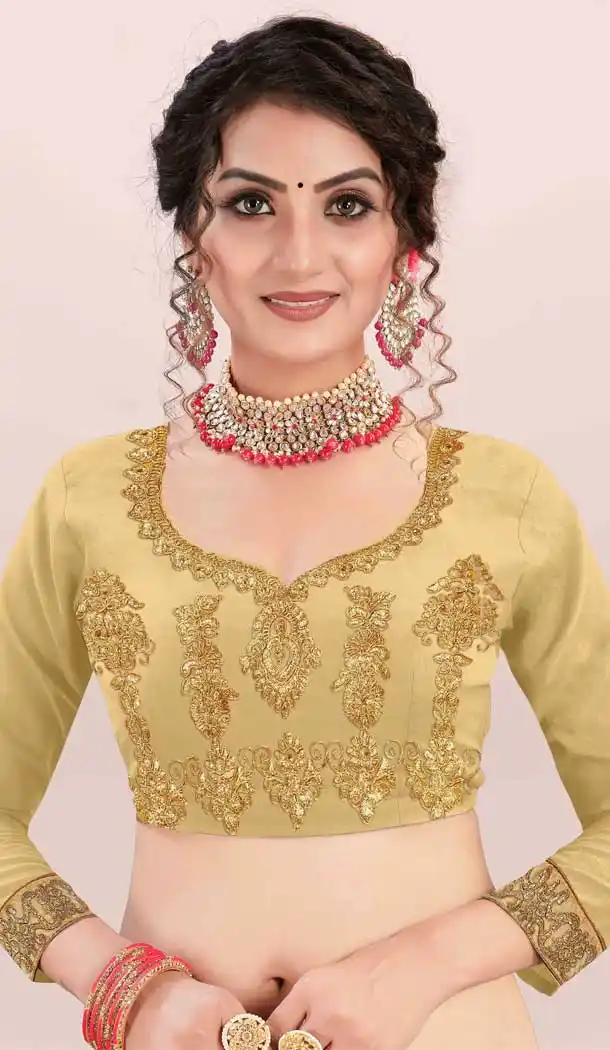 Beige Color Satin Silk Heavy Embroidered Traditional Wear Lehenga Choli -9408111002