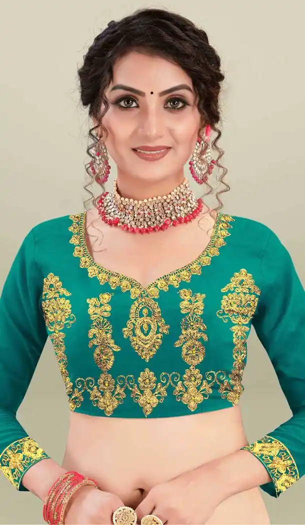 Green Color Satin Silk Heavy Embroidered Traditional Wear Lehenga Choli -9408111003