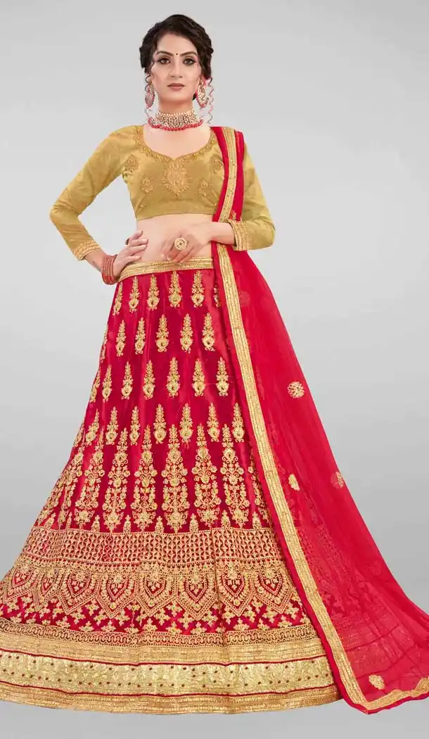 Charming Red Color Net Heavy Embroidery Work Traditional Wear Lehenga Choli -9409111005