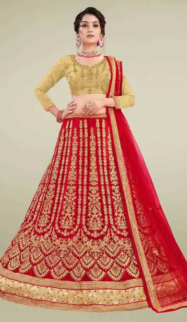 Trendy Red Color Net Heavy Embroidery Work Traditional Wear Lehenga Choli -9409111007