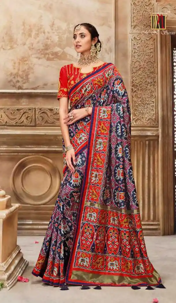 Blue Color Patan Patola Pure Silk Bridal Wedding Wear Saree Blouse -9420111096