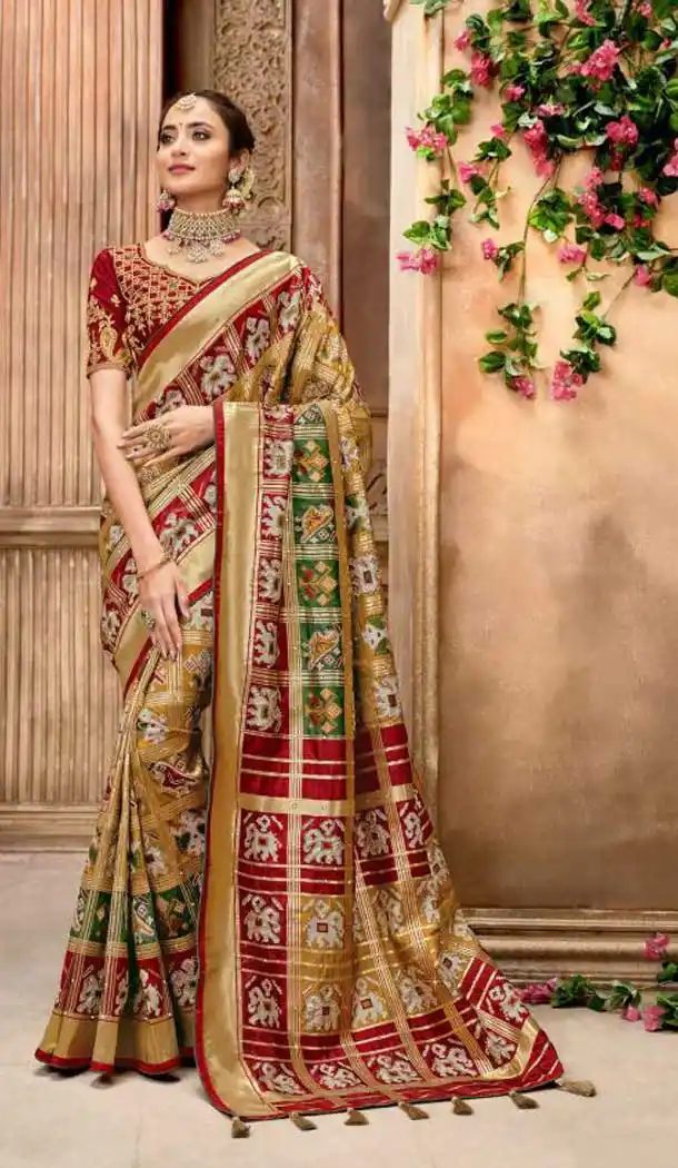 Multi Color Patan Patola Pure Silk Bridal Wedding Wear Saree Blouse -9420111097