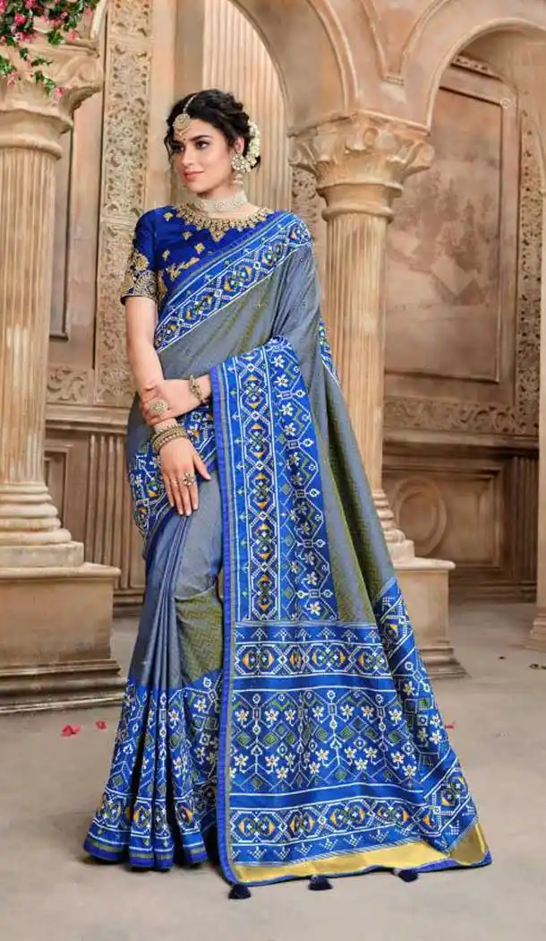 Blue Color Patan Patola Pure Silk Bridal Wedding Wear Saree Blouse -9420111101