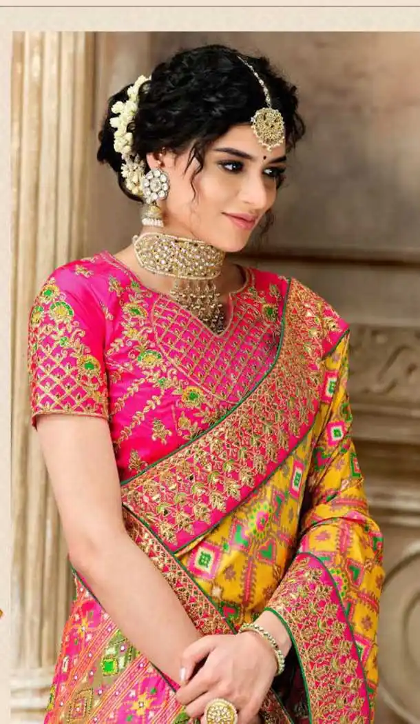 Yellow Color Patan Patola Pure Silk Bridal Wedding Wear Saree Blouse -9420111103