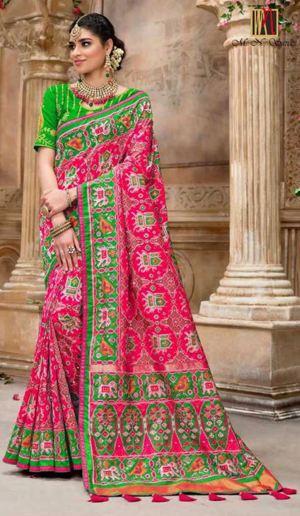 Chic Pink Color Patan Patola Pure Silk Bridal Wedding Wear Saree Blouse -9420111105