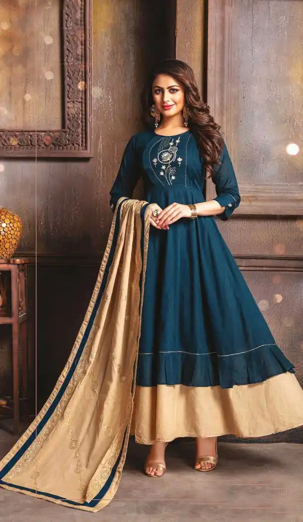 Charming Blue Color Cotton Mal Designer Party Wear Readymade Kurtis -9424111141