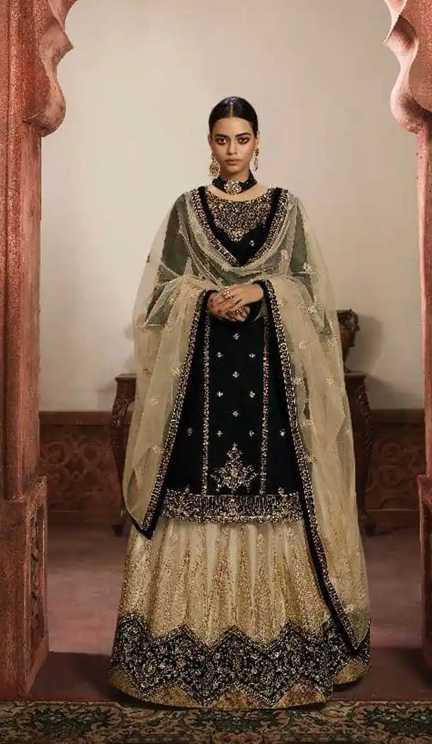 Black Color Faux Georgette Heavy Embroidery Designer Lehenga Suit -9434111201