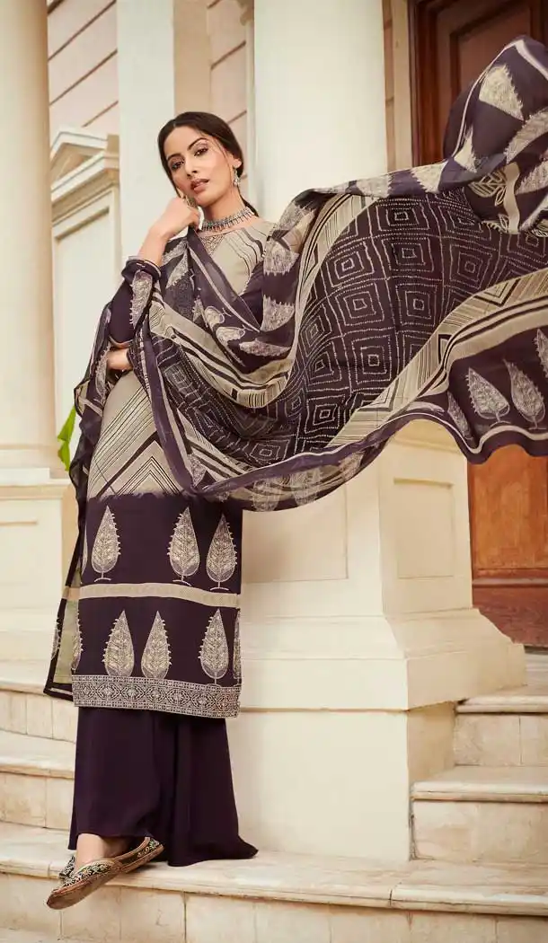 Multi Color French Crepe Printed Summer Wear Palazzo Salwar Kameez -9443111278