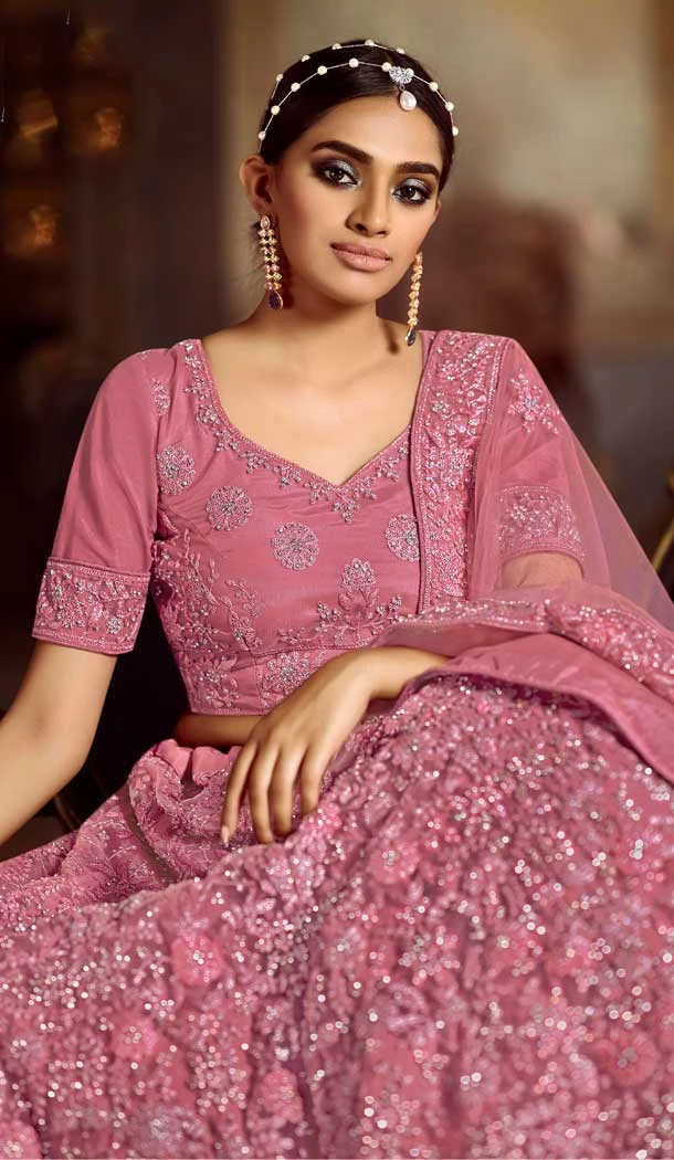 Pink Color Soft Net Designer Bridal Wedding Wear Lehenga Choli For Women -9450111387