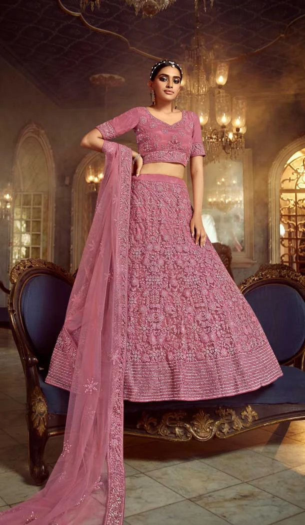 Pink Color Soft Net Designer Bridal Wedding Wear Lehenga Choli For Women -9450111387