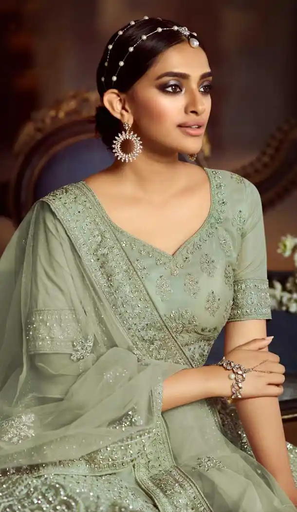 Green Color Soft Net Designer Bridal Wedding Wear Lehenga Choli For Women -9450111389