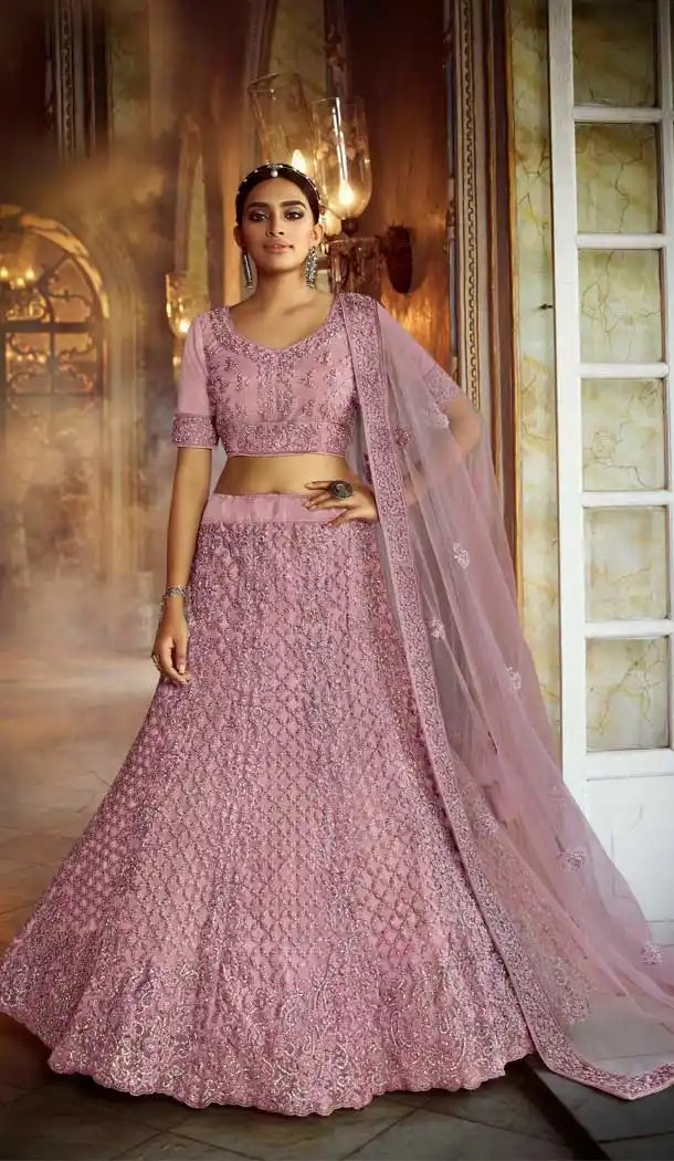 Pink Color Soft Net Designer Bridal Wedding Wear Lehenga Choli For Women -9450111390