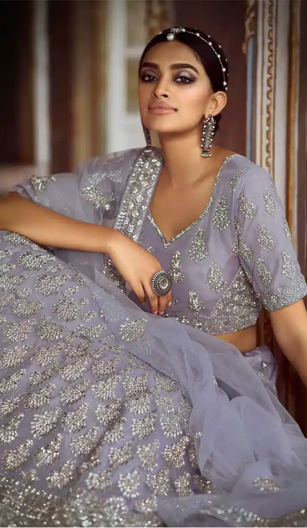Grey Color Soft Net Designer Bridal Wedding Wear Lehenga Choli For Women -9450111391