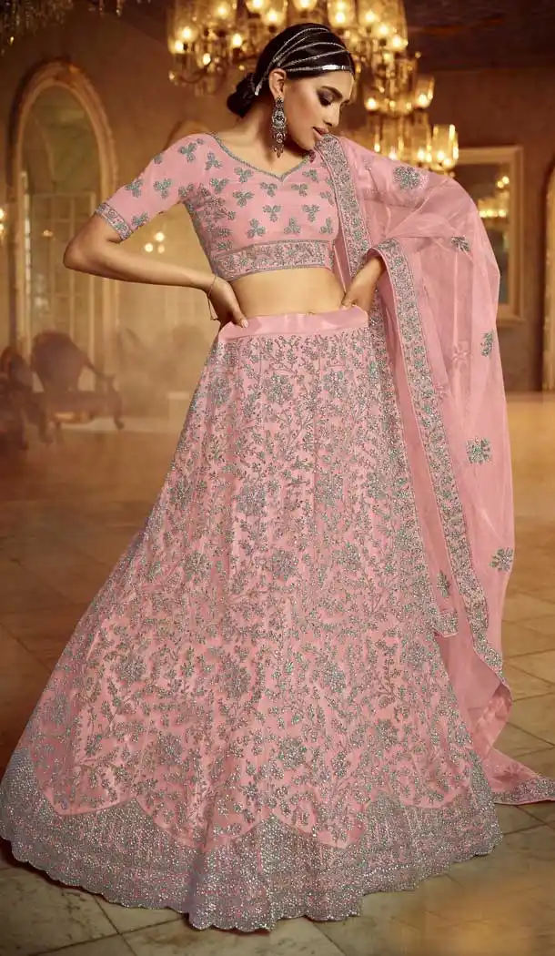 Pink Color Soft Net Designer Bridal Wedding Wear Lehenga Choli For Women -9450111392