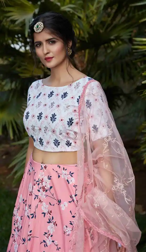 Light Pink Color Silk Crepe Designer Heavy Fancy Party Wear Lehenga Choli -9458111428