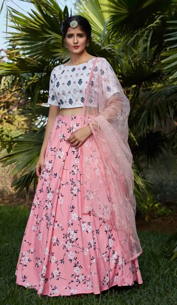 Light Pink Color Silk Crepe Designer Heavy Fancy Party Wear Lehenga Choli -9458111428