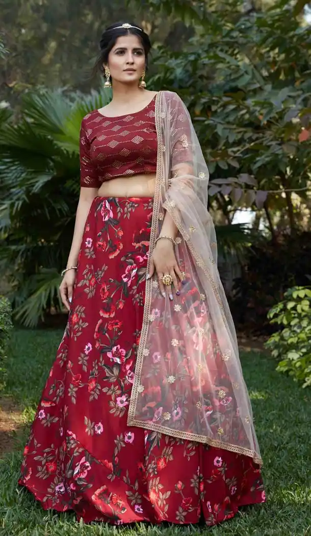 Maroon Color Silk Crepe Designer Heavy Fancy Party Wear Lehenga Choli -9458111429