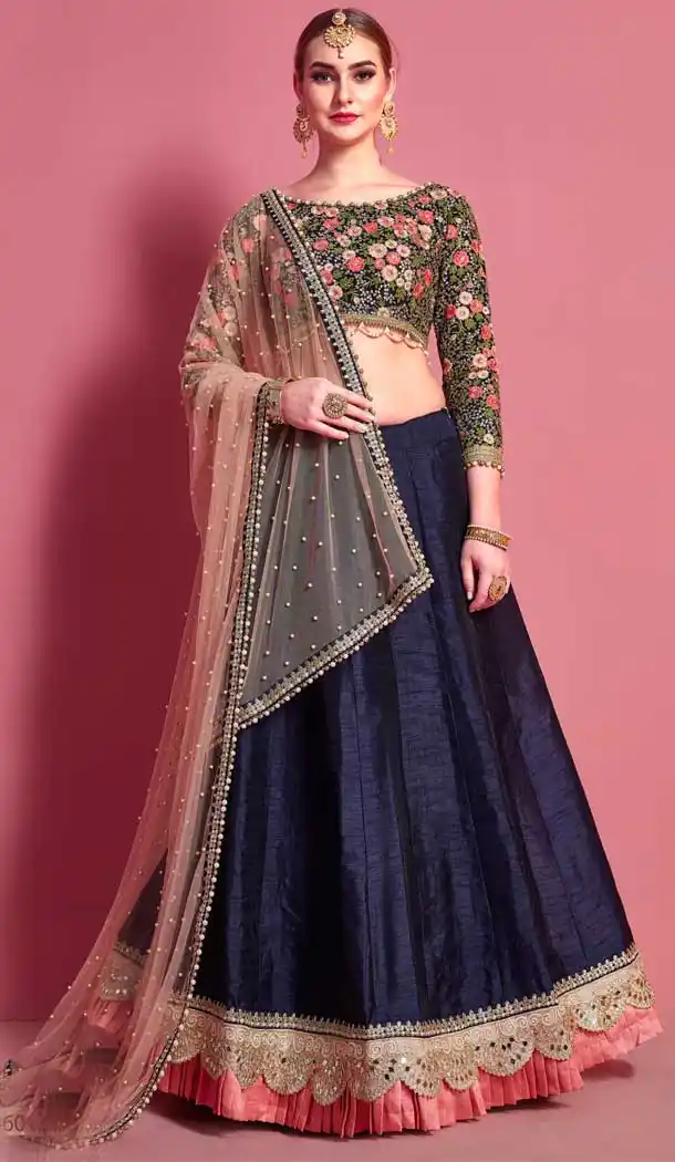 Navy Blue Color Art Silk Heavy Embroidered Work Designer Lehenga Choli -9462111467
