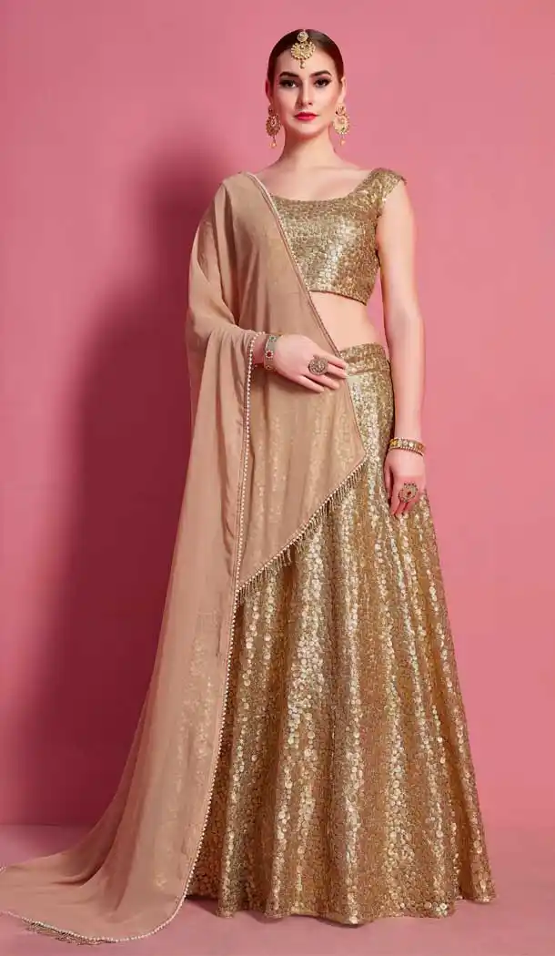 Gold Color Soft Net Heavy Embroidered Work Designer Lehenga Choli -9462111474