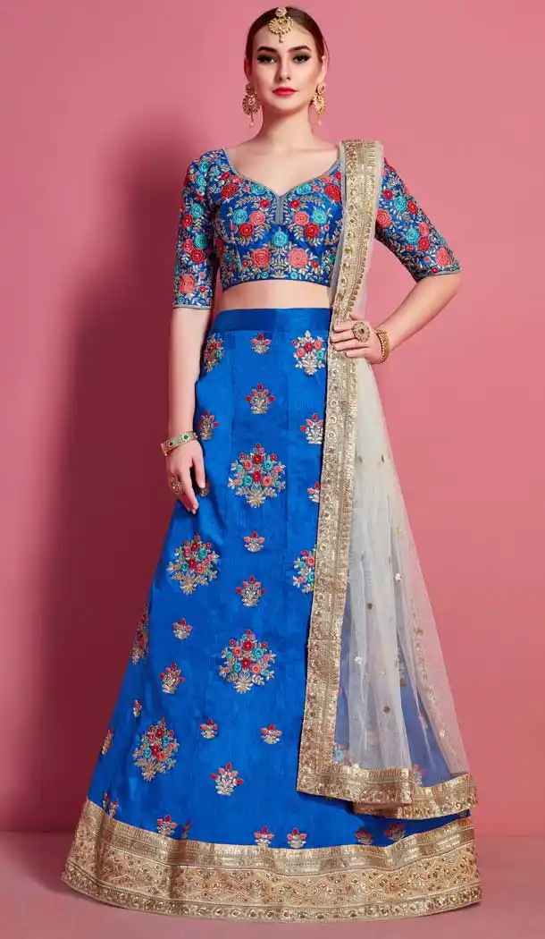 Melodic Blue Color Art Silk Heavy Embroidered Work Designer Lehenga Choli -9462111477