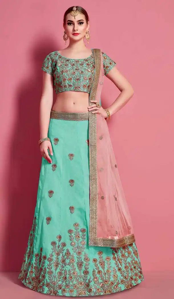 Sea Green Color Art Silk Heavy Embroidered Work Designer Lehenga Choli -9462111480