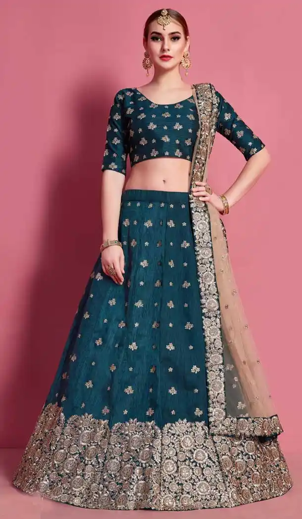 Bottal Green Color Art Silk Heavy Embroidered Work Designer Lehenga Choli -9462111481