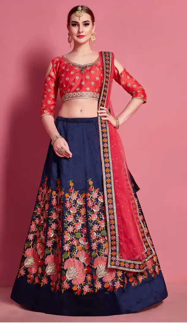 Navy Blue Color Malbari Silk Heavy Embroidered Work Designer Lehenga Choli -9462111483