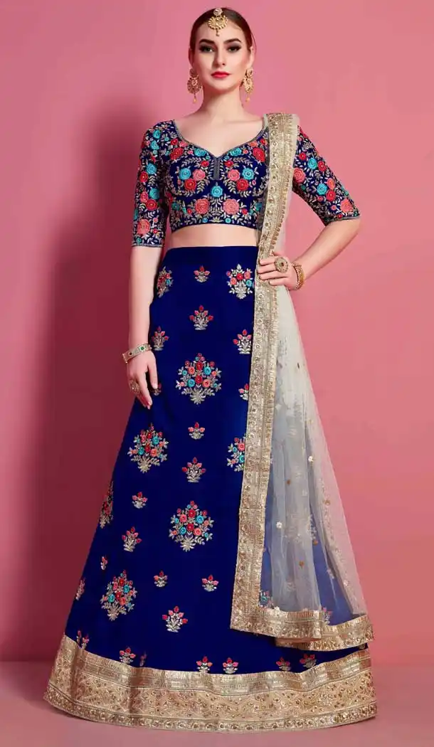 Navy Blue Color Art Silk Heavy Embroidered Work Designer Lehenga Choli -9462111485
