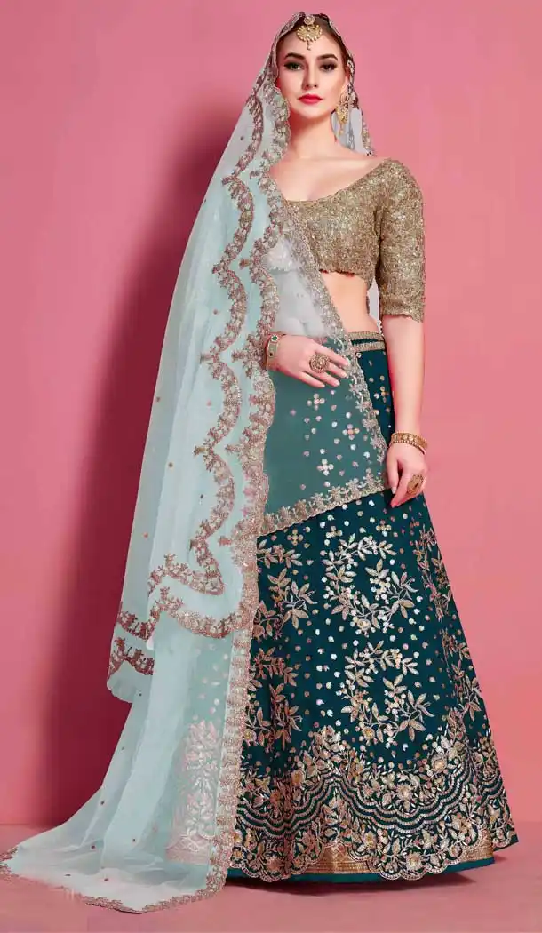 Sea Green Color Art Silk Heavy Embroidered Work Designer Lehenga Choli -9462111486