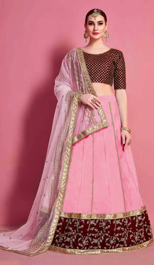 Baby Pink Color Art Silk Heavy Embroidered Work Designer Lehenga Choli -9462111487