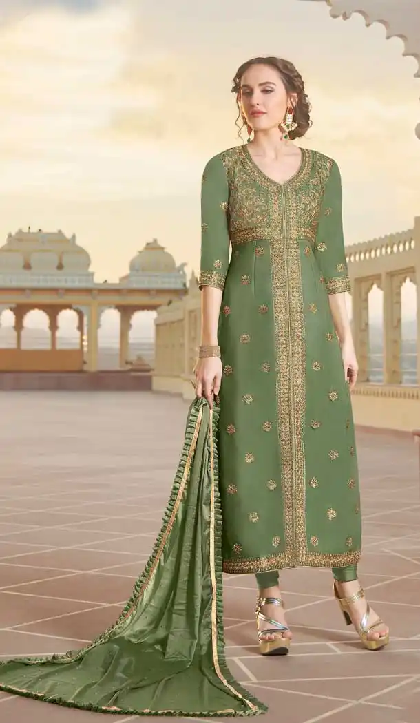 Green Color Heavy Pure Chanderi Designer Party Wear Salwar Kameez -9460111459