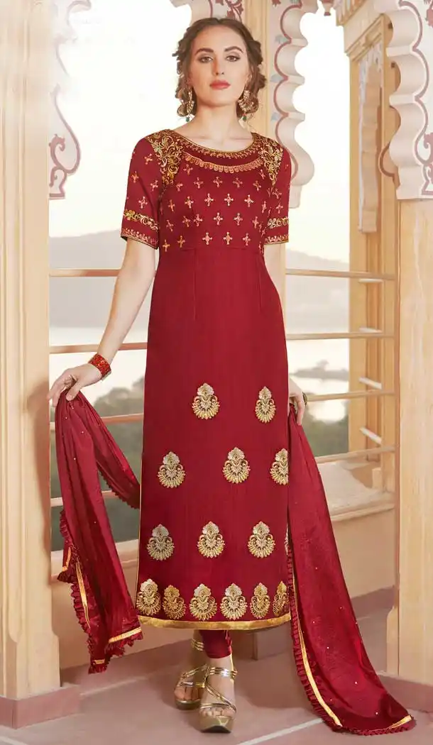 Red Color Heavy Pure Chanderi Designer Party Wear Salwar Kameez -9460111460