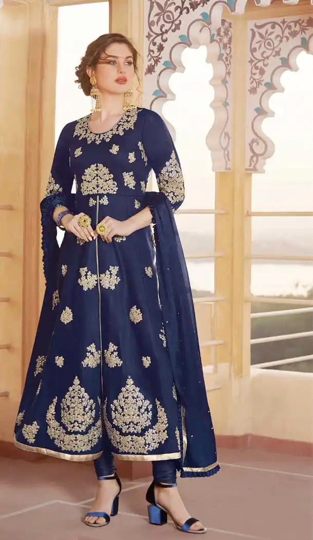 Navy Blue Color Heavy Pure Chanderi Designer Party Wear Salwar Kameez -9460111461