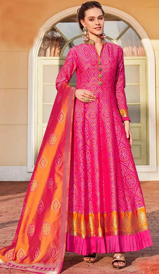 Pink Color Heavy Jacquard Silk Designer Readymade Party Wear Gown -9461111463