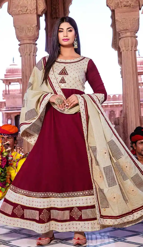 Aesthetic Multi Color Heavy Loan Cotton Embroidered Readymade Kurti With Dupatta -9485111690