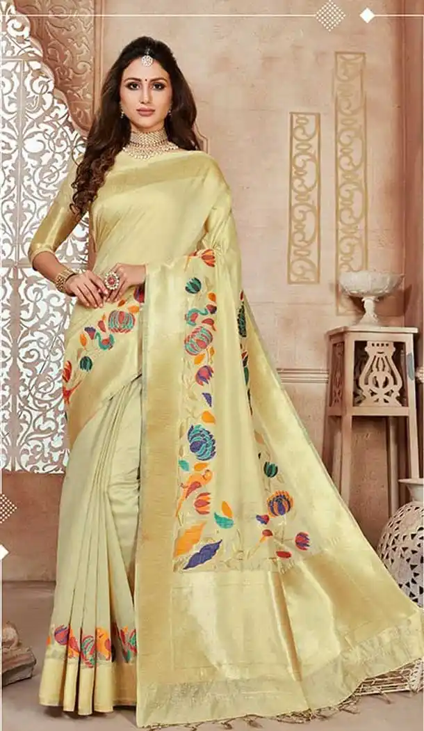 Splendorous Light Gold Color Linen Silk Designer Casual Wear Saree Blouse -9487111701