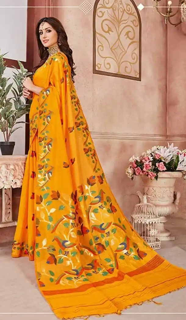 Vivacious Musterd Color Linen Silk Designer Casual Wear Saree Blouse -9487111702