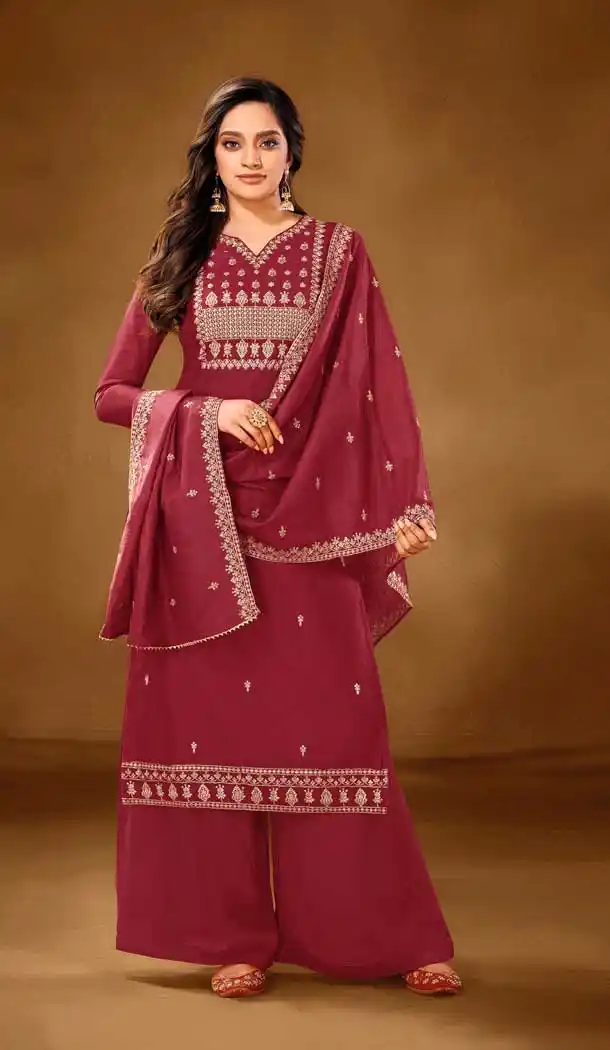 Maroon Color Pure Cotton lawn Casual Office Wear Palazzo Salwar Kameez -9491111728