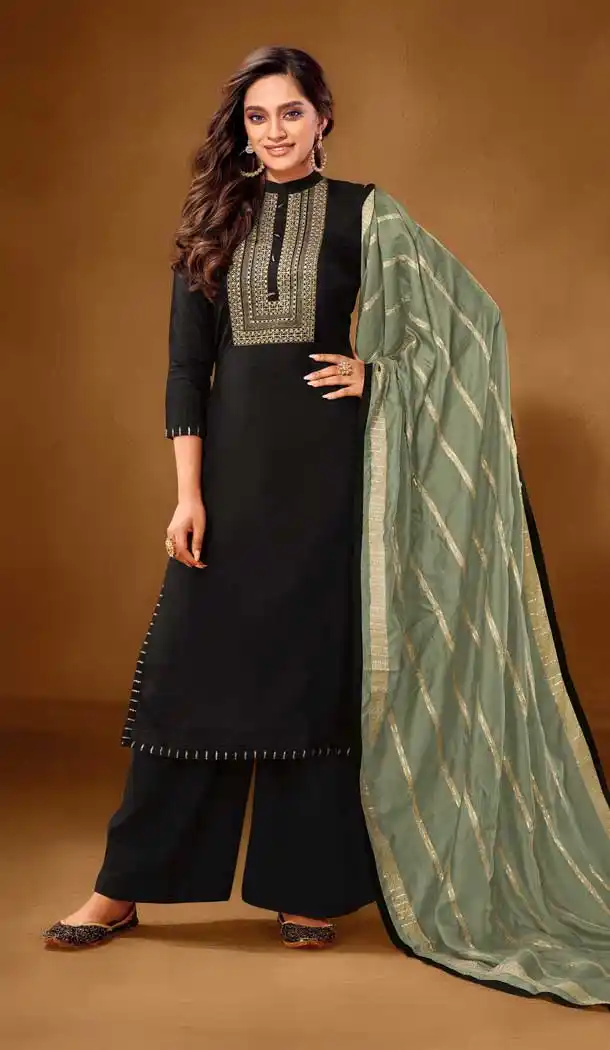 Black Color Pure Cotton lawn Casual Office Wear Palazzo Salwar Kameez -9491111729