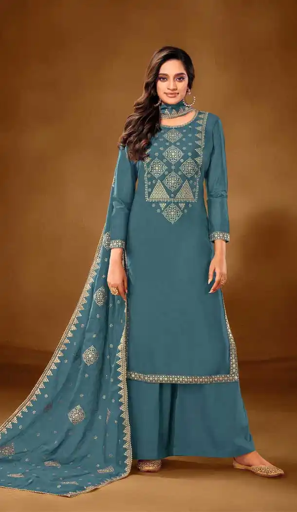 Sky Blue Color Pure Cotton lawn Casual Office Wear Palazzo Salwar Kameez -9491111734