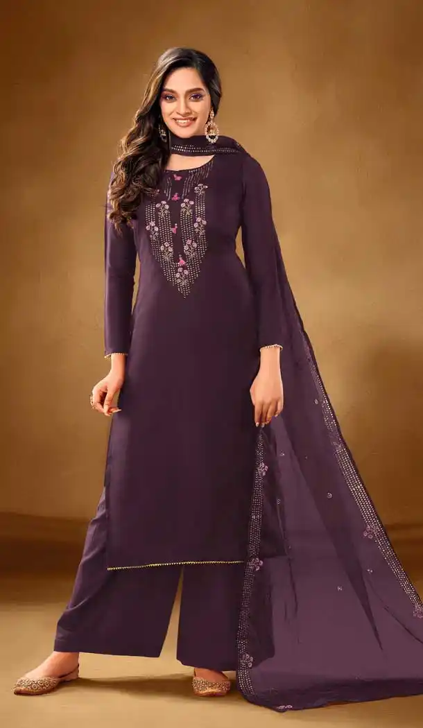 Purple Color Pure Cotton lawn Casual Office Wear Palazzo Salwar Kameez -9491111735