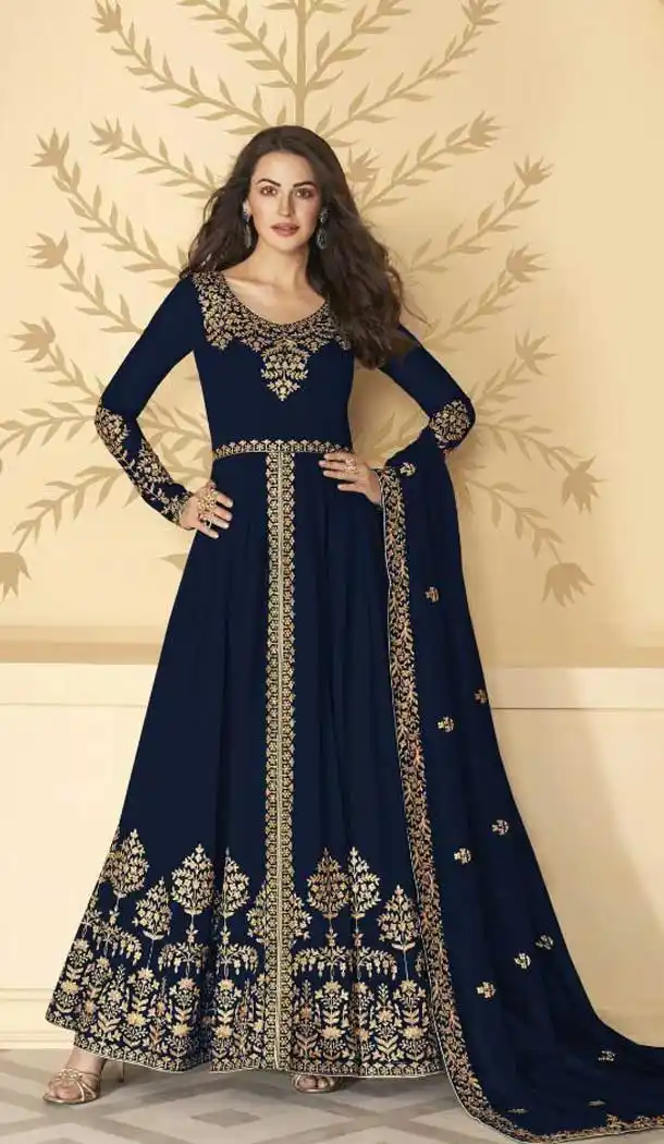 Nevy Blue Color Georgette Embroidery Long Pakistani Salwar Kameez -9516111902