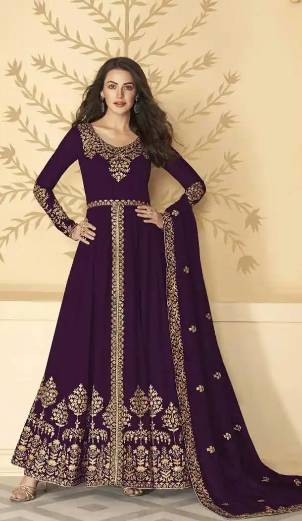 Gorgeous Wine Color Georgette Embroidery Long Pakistani Salwar Kameez -9516111905