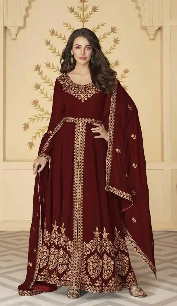 Maroon Color Georgette Embroidery Designer Pakistani Salwar Kameez -9517111910