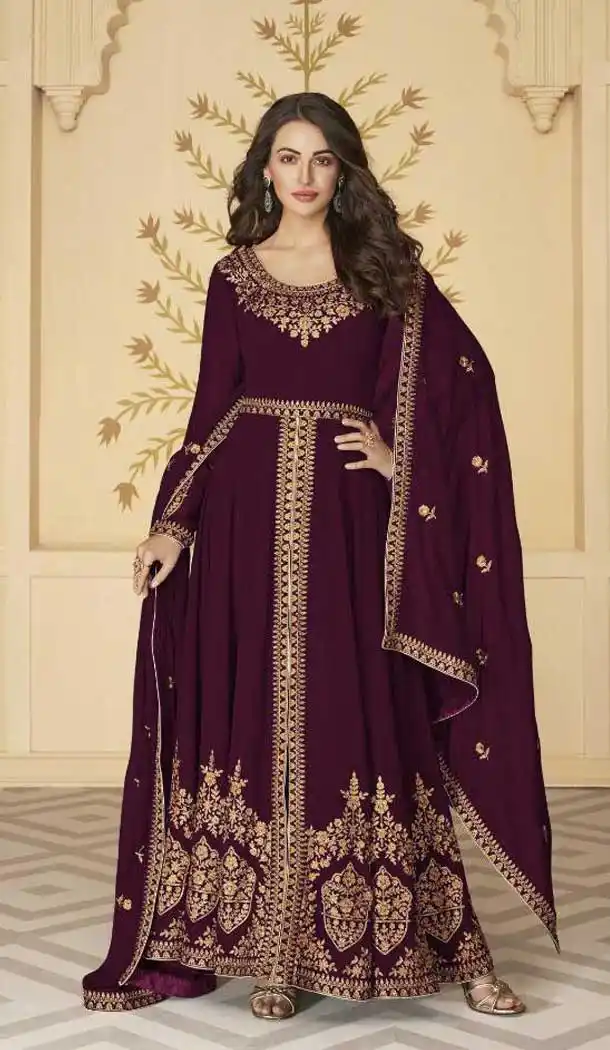 Wine Color Georgette Embroidery Designer Pakistani Salwar Kameez -9517111911