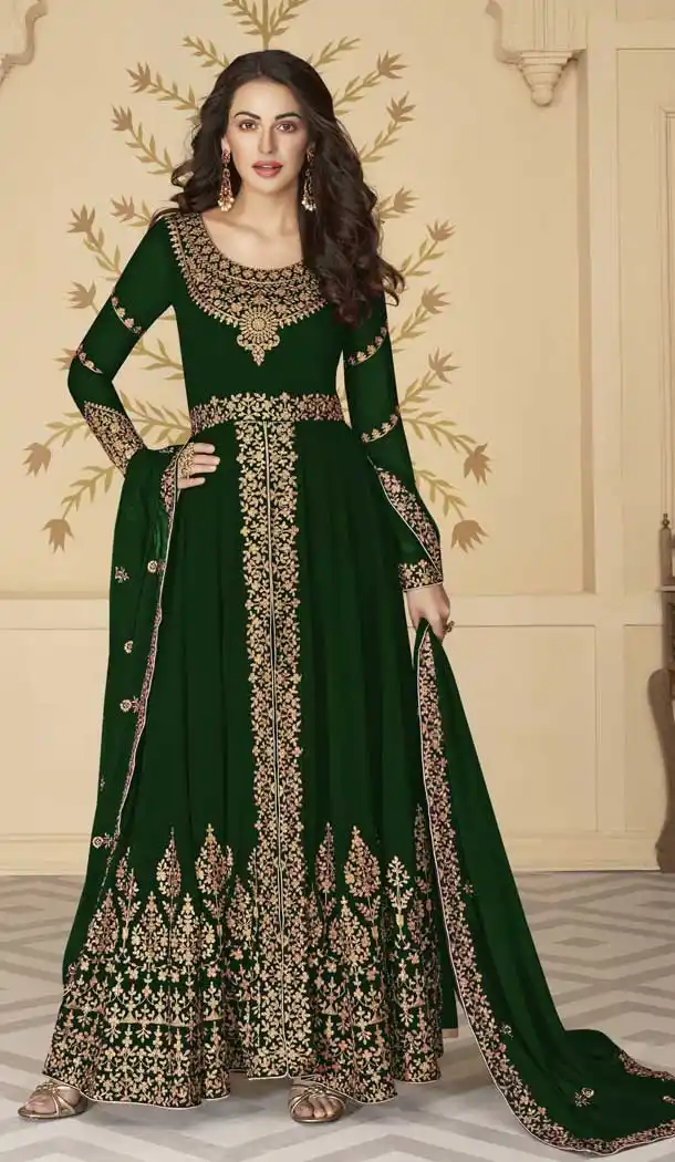 Green Color Georgette Eid Festive Wear Long Pakistani Salwar Kameez -9518111914